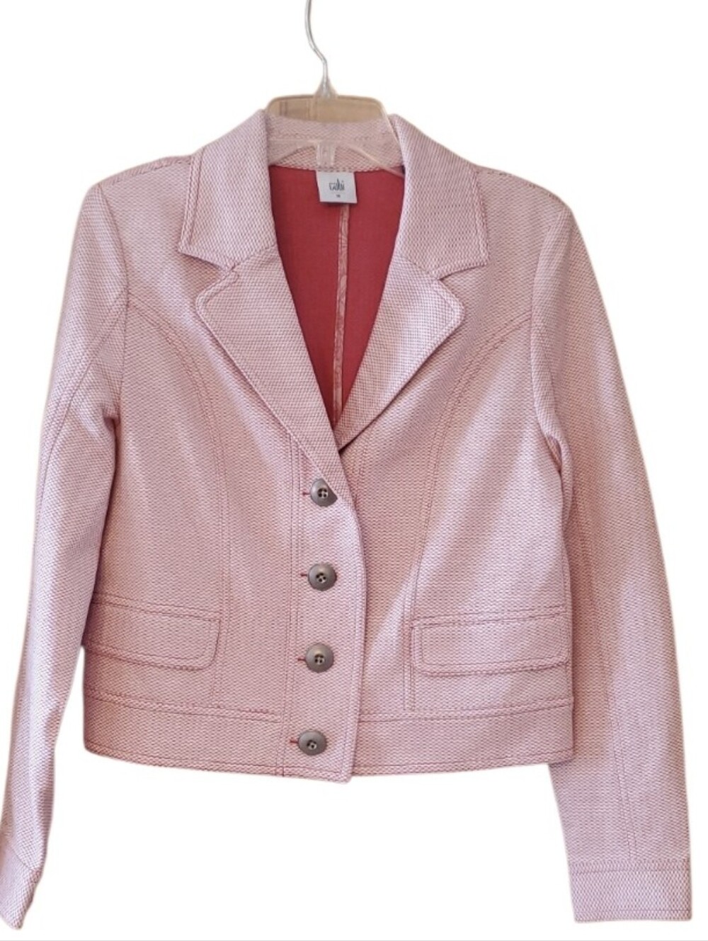 CAbi Women's Amelia Pink Tailored Button-Front Knit Blazer Jacket Style 5301 Med